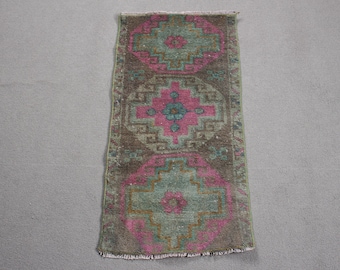 Vintage Rug, 2x3 Small Rugs, Turkish Rug, Antique Rug, Rugs For Entry, 1.3x2.7 ft Green Rug, Authentic Vintage Turkish Rug, Wool Bath Mat
