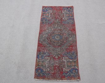 Turkish Rug, Small Rugs, Vintage Rug, Oushak Rugs, Rugs For Entry, 1.3x3 ft Red Rug, Kitchen Rug, Wool Bath Mat,