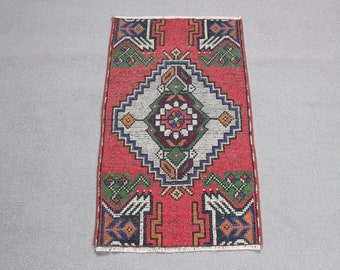 Small Rug, Turkish Rug, Vintage Rug, Anatolian Rugs, Rugs For Door Mat, 1.5x2.5 ft Red Rug, Wool Rugs, Small Vintage Rug,