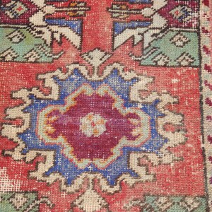 Vintage Rug, Turkish Rug, Small Rug, Oushak Rug, Rugs For Bathroom, 1.5x2.9 ft Red Rug, Bedroom Rug, Handmade Door Mat, image 5