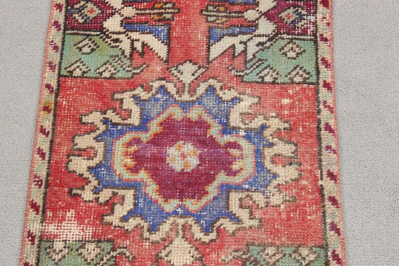 Vintage Rug, Turkish Rug, Small Rug, Oushak Rug, Rugs For Bathroom, 1.5x2.9 ft Red Rug, Bedroom Rug, Handmade Door Mat, image 5