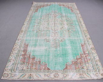 Turkish Rug, Vintage Rug, Large Rug, Oushak Rugs, Rugs For Dining Room, 5x9.3 ft Green Rug, Bedroom Rugs, Large Turkish Rug,