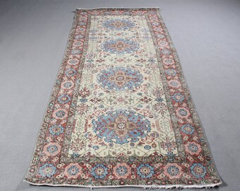 Vintage Rug, Turkish Rug, Area Rugs, Oushak Rug, Rugs For Nursery, 3.9x8.7 ft Beige Rug, Floor Rug, Turkish Area Rug,