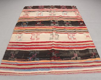 Striped Anatolian Kilim, Area Kilim, Turkish Kilim, Vintage Kilim, Rugs For Bedroom, Patterned Beige Kilim, Office Kilim, Living Room Kilim,