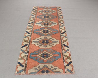 Runner Rugs, Vintage Rug, Turkish Rug, Antique Oushak Rug, Rugs For Stair, 2.7x7 ft Red Rug, Corridor Rugs, Tribal Rug Runner,