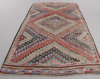 Groot vintage vloerkleed 4,8 x 8,4 ft, roodblauw Turks Marokkaans wollen vloerkleed