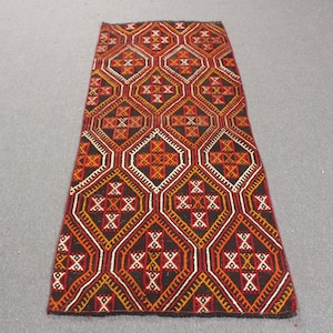 Vintage Kilim, Small Kilim, Turkish Kilim, Embroidered Oushak Kilim, Rugs For Bedroom, 2.5x5.9 ft Black Kilim, Decorative Anatolian Rug,