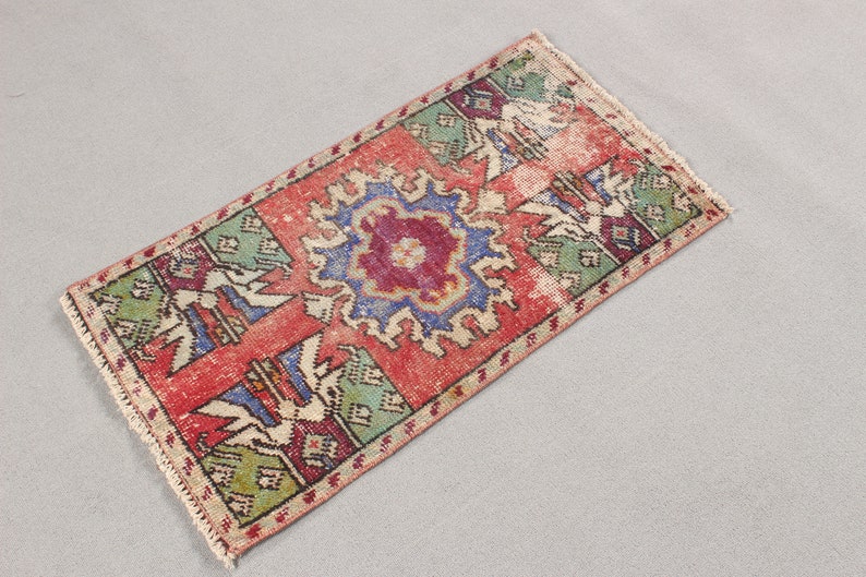 Vintage Rug, Turkish Rug, Small Rug, Oushak Rug, Rugs For Bathroom, 1.5x2.9 ft Red Rug, Bedroom Rug, Handmade Door Mat, image 4