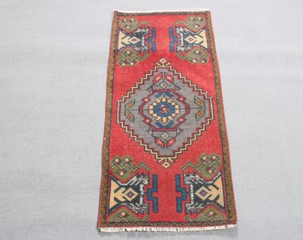 Vintage Rug, Turkish Rug, Small Rugs, Oushak Rug, Rugs For Door Mat, 1.6x3.3 ft Red Rug, Oriental Rugs, Small Turkish Rug,