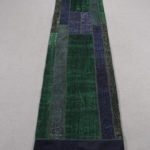 2x10 Runner Rugs, Turkish Rug, Vintage Rug, Patchwork Rug, Antique Rug, Rugs For Hallway, 2.1x10.1 ft Green Rug, Handwoven Overdyed Rug,
