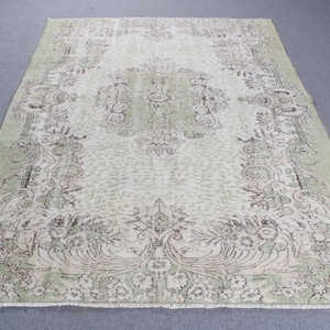 Vintage Rug, Turkish Rug, 6x8 Large Rug, Oushak Rug, Rugs For Dining Room, 5.4x7.9 ft Beige Rug, Hand-Knotted Wool Area Rug, Boho Rug,