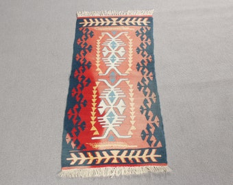 Turkish Kilim, Small Kilim, Vintage Kilim, Muted Oushak Kilim, Rugs For Kitchen, Red Rug, Anatolian Kilim, Outdoor Kilim, Bedroom Kilim,