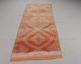 Embroidred Oushak Kilim, Turkish Kilim, Runner Kilim, Vintage Kilim, Rugs For Stair, Anatolian Rug, Beige Kilim, Organic Hallway Kilim,