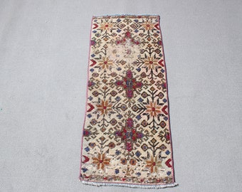 Small Rug, Vintage Rug, Turkish Rug, Antique Rugs, Rugs For Wall Hanging, 1.3x3.1 ft Beige Rug, Floor Rugs, Small Wool Rug,