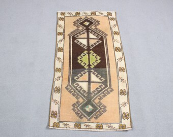 Turkish Rug, Vintage Rug, Small Rugs, Anatolian Rug, Rugs For Wall Hanging, 1.7x3.2 ft Brown Rug, Kitchen Rug, Turkish Rug Small,