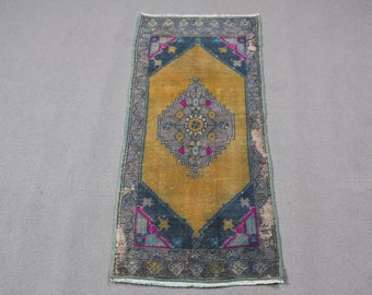 Vintage Rug, Turkish Rug, Small Rug, Anatolian Rug, Rugs For Entry, 1.7x3.5 ft Yellow Rug, Bedroom Rug, Small Wool Rug,