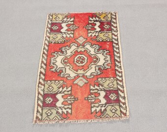 Small Rug, Vintage Rug, Turkish Rug, Oushak Door Mat Rug, Rugs For Entry, 1.5x2.5 ft Red Rug, Home Decor Rugs, Bath Mat Boho,