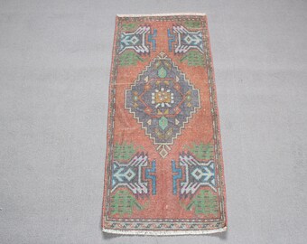 Turkish Rug, Small Rugs, Vintage Rug, Oushak Rug, Rugs For Bedroom, 1.5x3.3 ft Orange Rug, Anatolian Rug, Small Wool Rug,