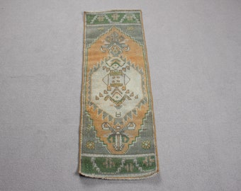 Turkish Rug, Vintage Rug, 2x4 Small Rug, Anatolian Rugs, Rugs For Bathroom, 1.2x3.4 ft Green Rug, Turkish Rug With Geometric Patterns