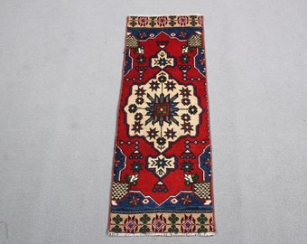 Turkish Rug, Small Rugs, Vintage Rug, Oushak Rugs, Rugs For Bath, 1.2x3.2 ft Red Rug, Kitchen Rugs, Personalized Door Mat Rug,