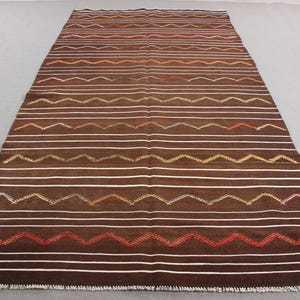 Turkish Kilim, Vintage Kilim, Patterned Large Kilim, Oushak Kilim, Rugs For Bedroom, 5.6x11.1 ft Brown Kilim, Boho Turkish Kilim, Wool Kilim