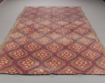 Large Kilim, Vintage Kilim, Turkish Kilim, Embroidered Oushak Kilim, Rugs For Bedroom, Blue Anatolian Kilim, Decorative Living Room Kilim,