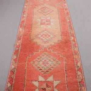 Alfombra turca, alfombra de pasillo de 3 x 12 pies, alfombra vintage, alfombra Herki, alfombras anatolias, alfombras para escaleras, alfombra rosa de 3,2 x 12 pies, auténtica alfombra turca vintage.
