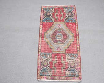 Turkish Rug, Vintage Rug, Small Rugs, Antique Rugs, Rugs For Wall Hanging, 1.4x3 ft Red Rug, Colorful Rug, Bath Mat Boho,