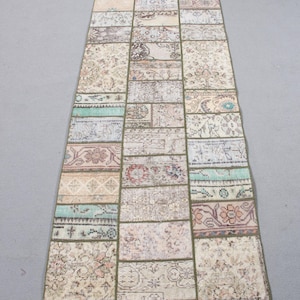 Turkish Rug, Patchwork Rug, Vintage Rug, 3x9 Runner Rugs, Anatolian Rugs, Rugs For Corridor, 2.6x8.8 ft Beige Rug, Neutral Oushak Rug,