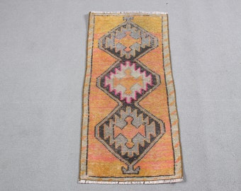 Vintage Rug, Small Rug, Turkish Rug, Anatolian Rugs, Rugs For Wall Hanging, 1.5x3 ft Orange Rug, Oriental Rug, Small Vintage Rug,