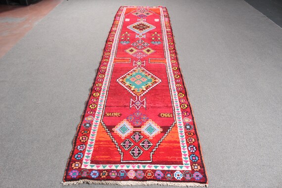 ヴィンテージラグ、トルコラグ、3x13インチのランナーラグ
