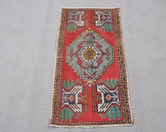 Small Rugs, Turkish Rug, Vintage Rug, Oushak Rugs, Rugs For Wall Hanging, 1.7x3.1 ft Red Rug, Home Decor Rug, Handwoven Turkish Mini Rug,