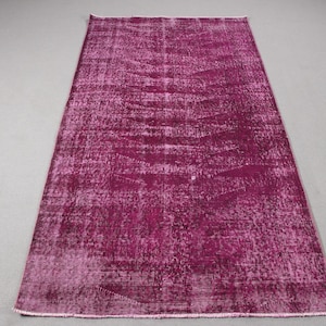 Vintage Rug, Turkish Rug, 4x7 Area Rugs, Overdyed Oushak Rug, Rugs For Salon, 3.7x7 ft Purple Rug, Luxury Vintage Wool Area Rug,