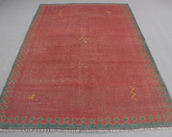 Turkish Rug, Vintage Rug, Area Rug, Antique Rug, Rugs For Bedroom, 5.2x7.6 ft Red Rug, Floor Rugs, Vintage Decor,