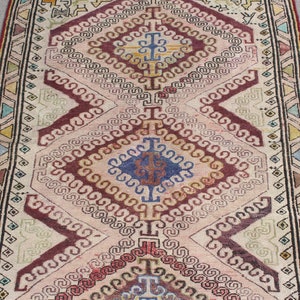 Piccolo Kilim, Kilim turco, Kilim vintage, Oushak Kilim, Tappeti per il bagno, Tappeto anatolico, Kilim beige, Kilim etnico, Kilim per l'asilo nido, immagine 4