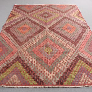 Vintage Kilim, Large Kilim, Turkish Kilim, Oushak Kilim, Rugs For Bedroom, 6.2x8.8 ft Orange Kilim, Hand-Knotted Rug, Embroidered Kilim,