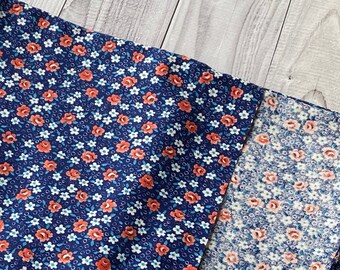 Vintage Blumen Baumwollstoff: Navy Blau Deadstock Nähzubehör (3 Yds)