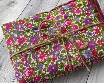 Tecido de algodão floral rosa: chintz, material de costura, anos 70