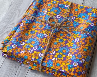 Deadstock Floral Cotton Fabric: Retro Purple-Orange Chintz (2 Yards)