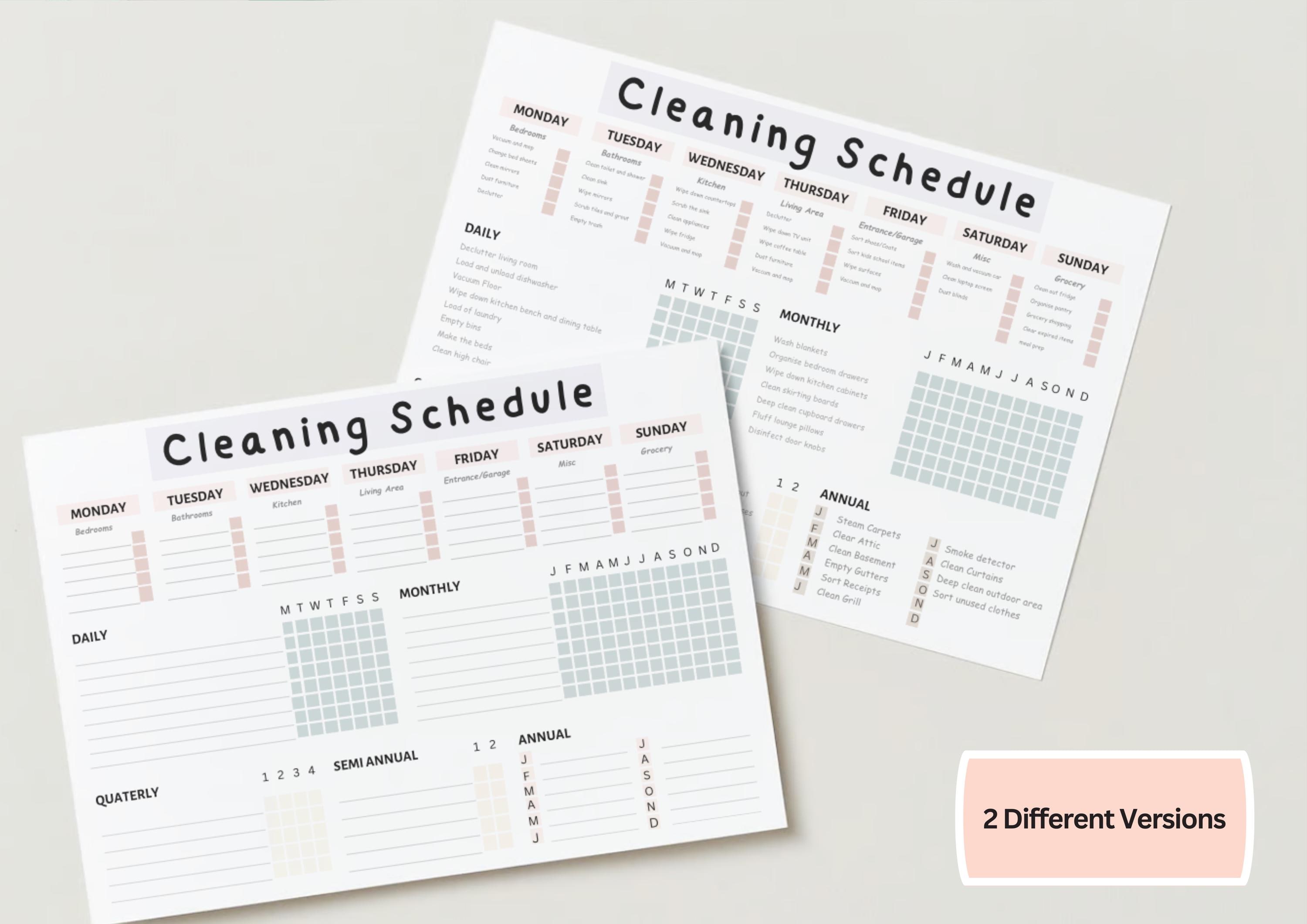 Editable Yearly Cleaning Schedule | Printable, Daily Checklist | To ...