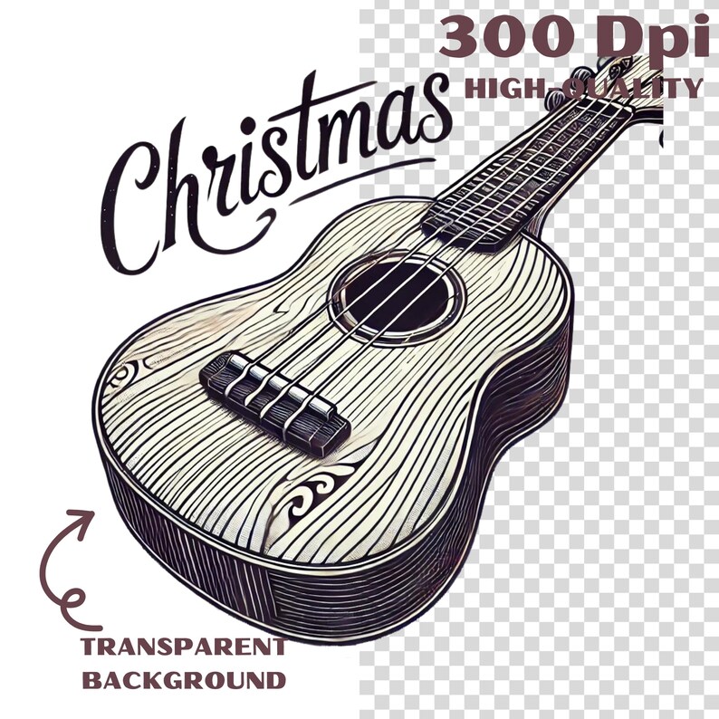 Vintage Christmas Guitar Illustration PNG Festive Music Art Holiday ...