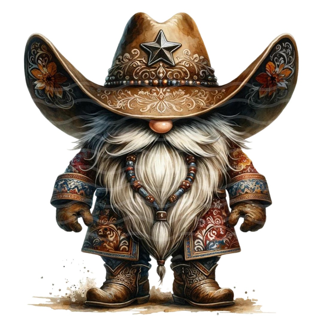 Cowboy Gnome Digital Clipart Rustic Western PNG, Instant Download, Wild ...