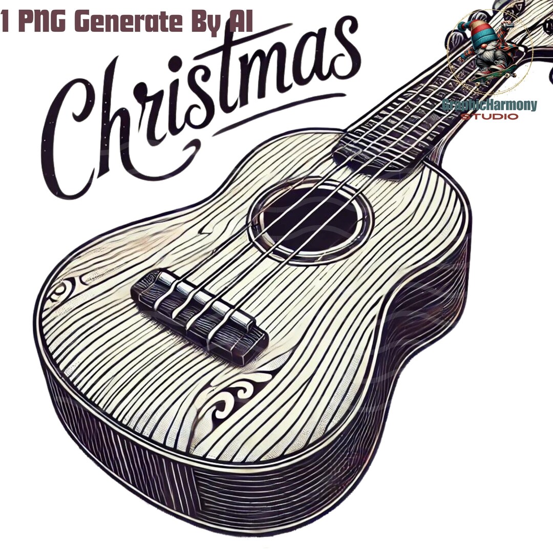 Vintage Christmas Guitar Illustration PNG Festive Music Art Holiday ...