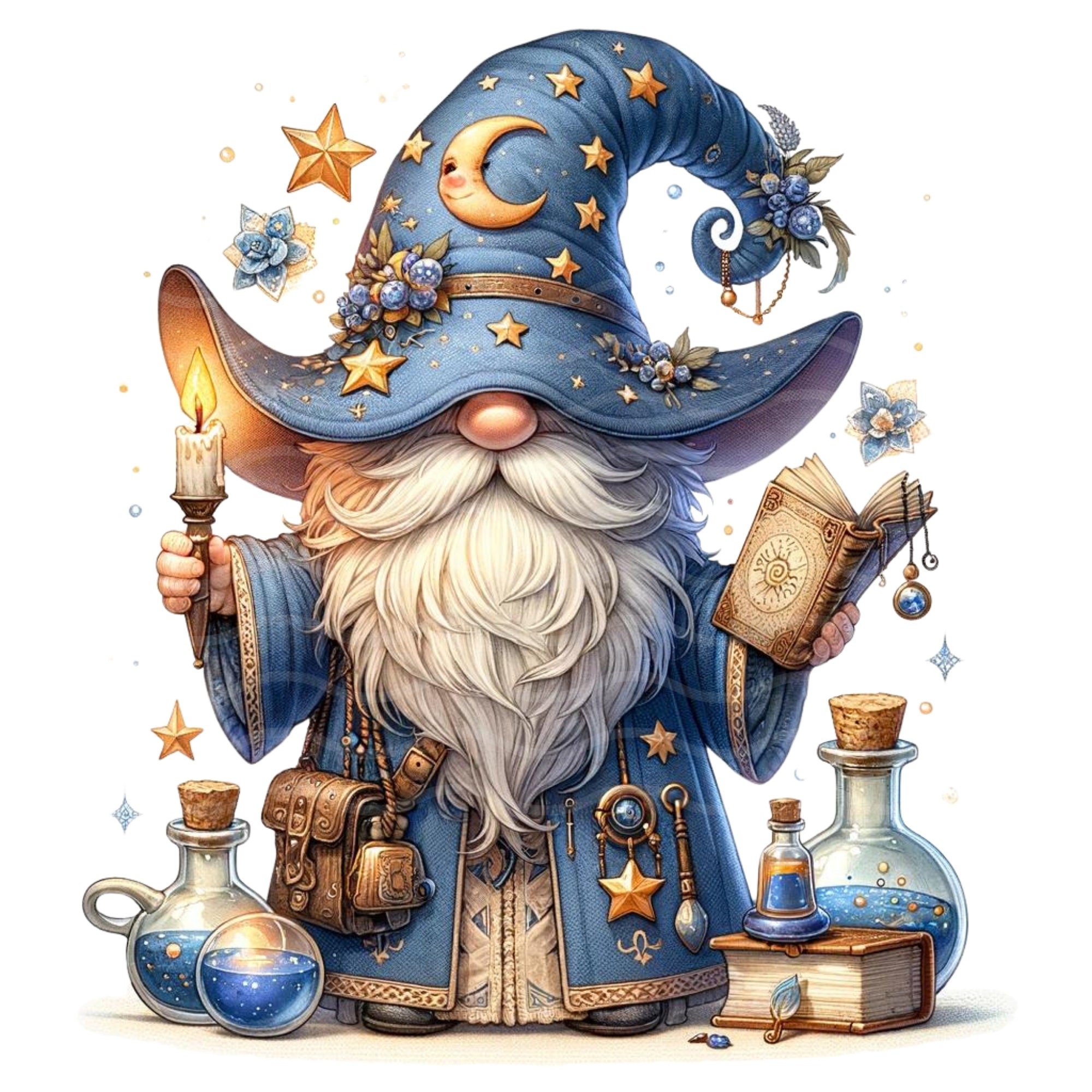 Wizard Gnome Clipart Mystical Gnome Digital Art Printable Fantasy Magic