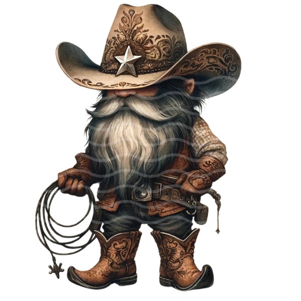 Western Cowboy Gnome Clipart - Rustic Texas Cowboy Boots Gnome PNG File for Crafts, Scrapbooking, Digital Download