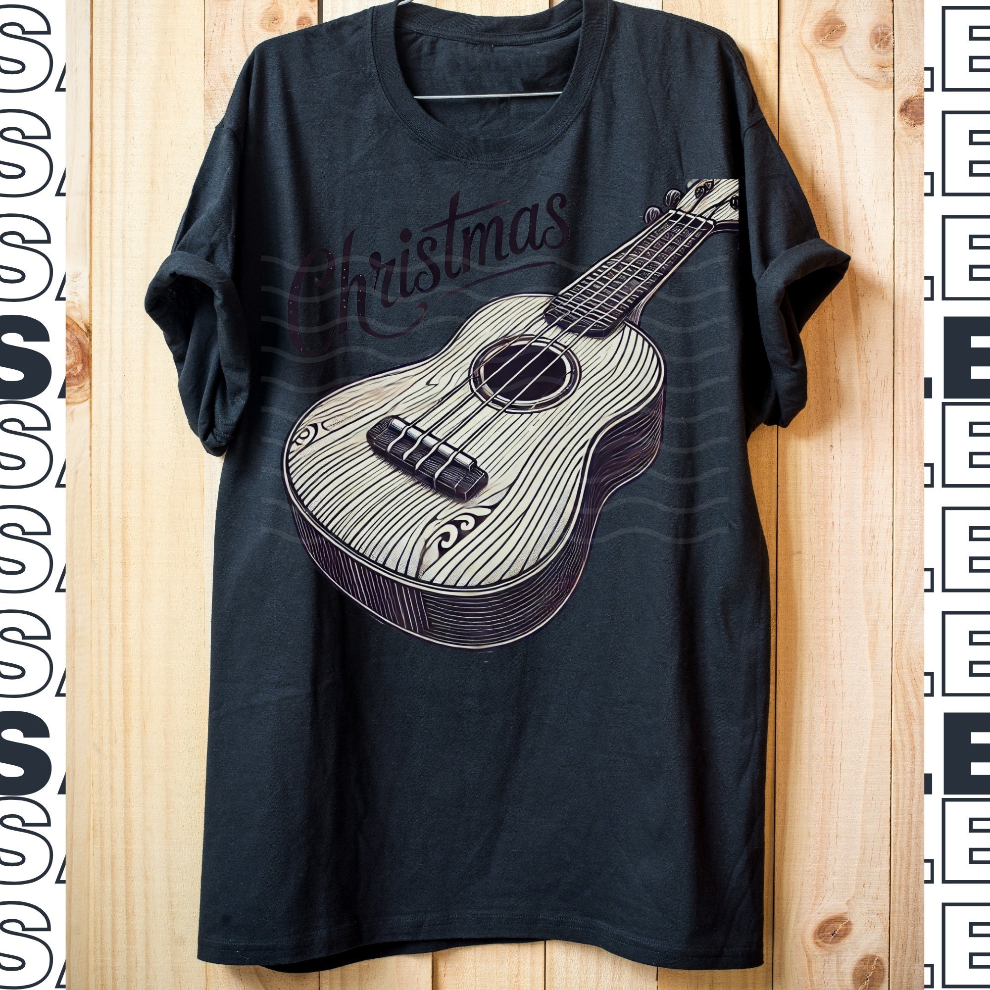 Vintage Christmas Guitar Illustration PNG Festive Music Art Holiday ...