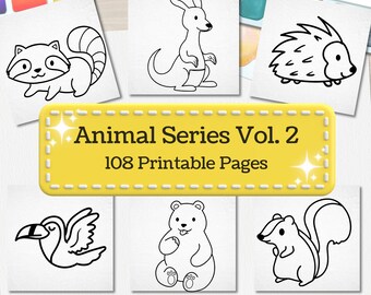 108 Pages｜Cute Coloring Pages｜Animal Vol.2｜Digital Format | For Kids, Toddlers, Preschoolers Toddlers