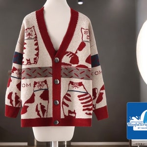 レディース プリント ボタン付きカーディガン | スタイリッシュな長袖コート | ファッショナブルな重ね着服
