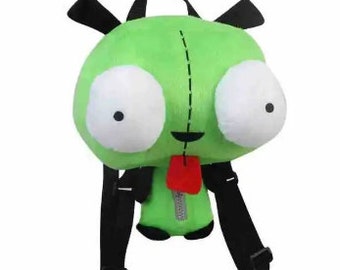 Alien Invader Zim 3D Eyes Robot Gir Cute Stuffed Plush Backpack Green Bag Xmas Gift 14 inches plush toy