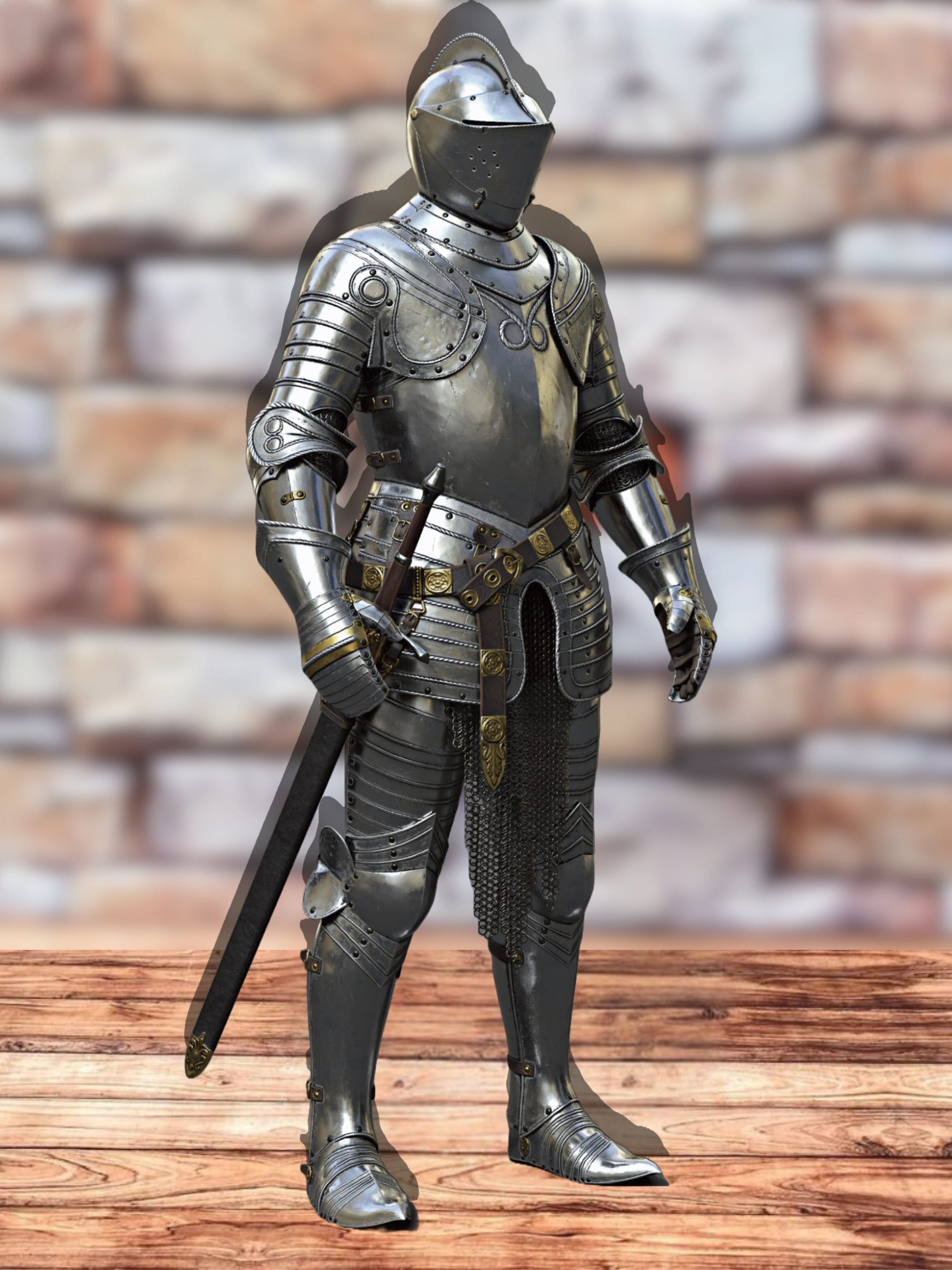 中世の騎士の鎧 金属製 赤いスカート付き Amazon.co.jp: 身につけられる甲冑スーツ鎧 武士 鉄シルク剣赤